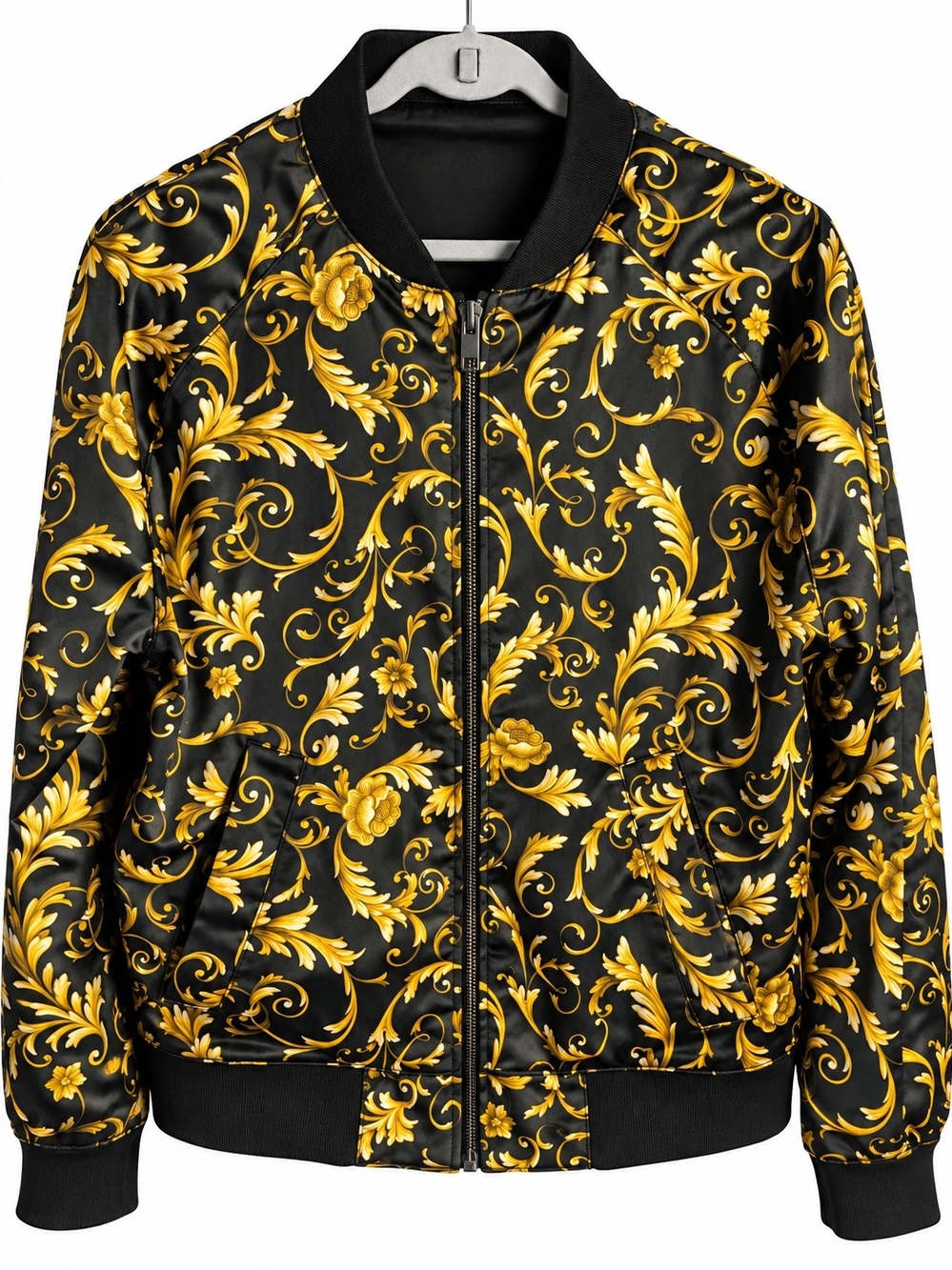 H&M Reversible Black & Gold Baroque Bomber Jacket Size M